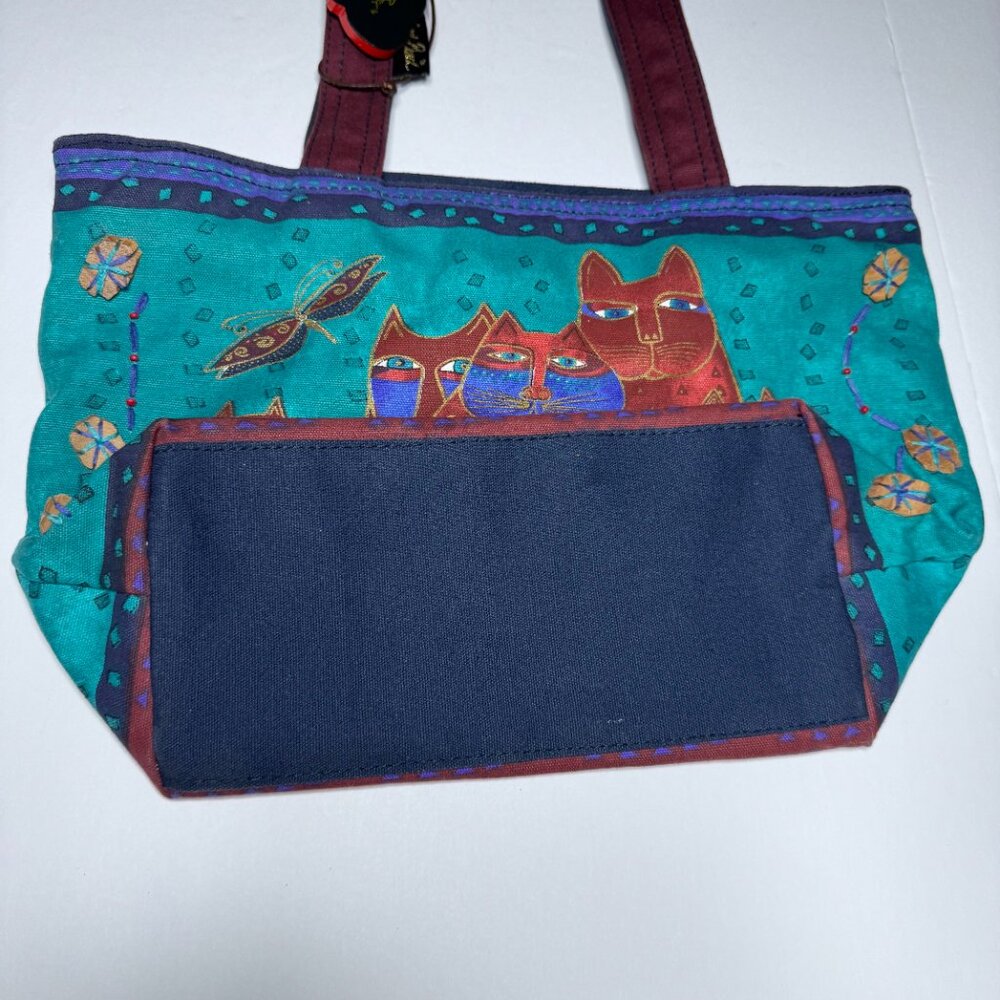 Laurel Burch Cat Feline Shoulder Tote Bag Beaded Sun N Sand Zipper Colorful Art - Picture 3 of 16